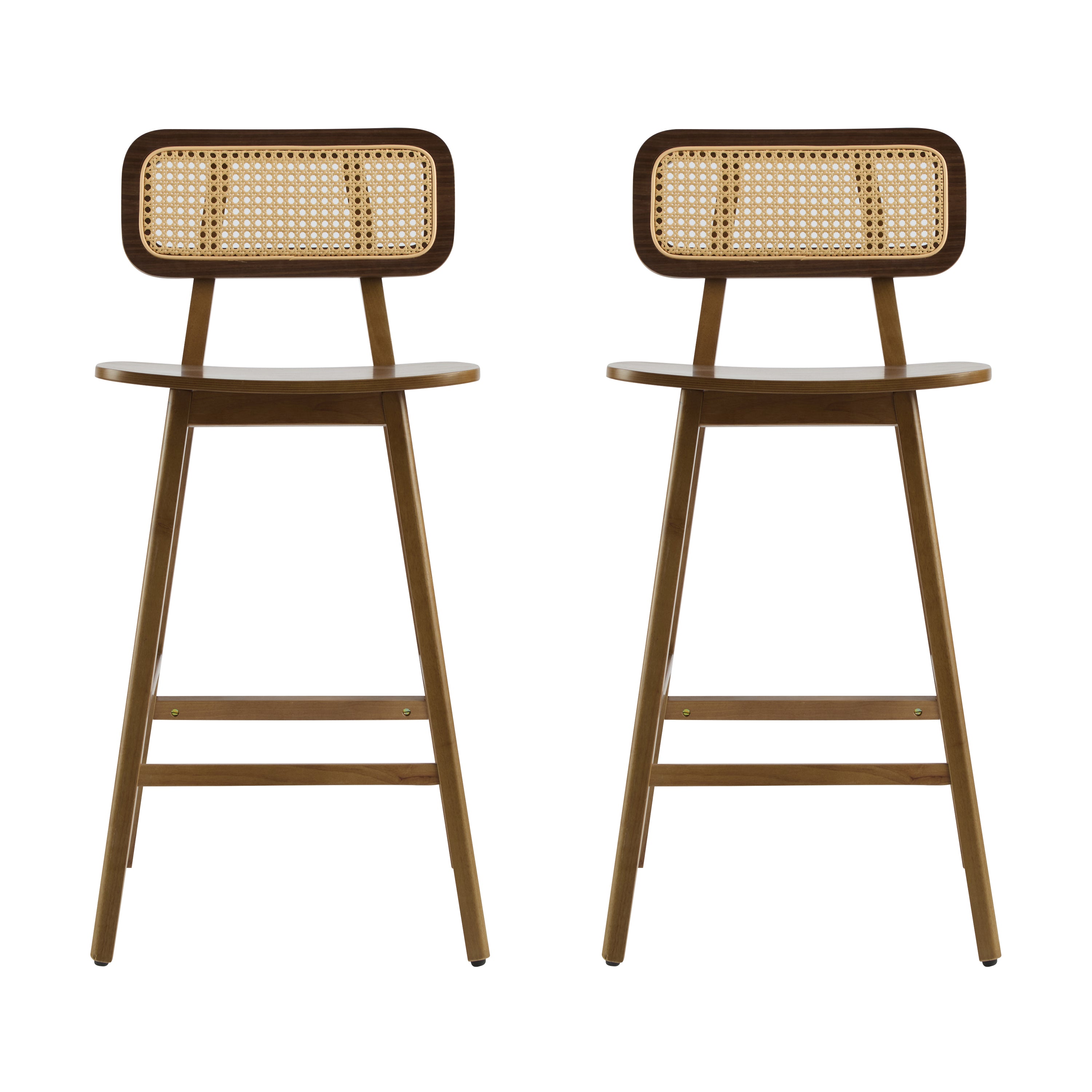 Christopher Knight Home Sacha Contemporary Rattan Weave Rubberwood Barstools (Set of 2), Walnut