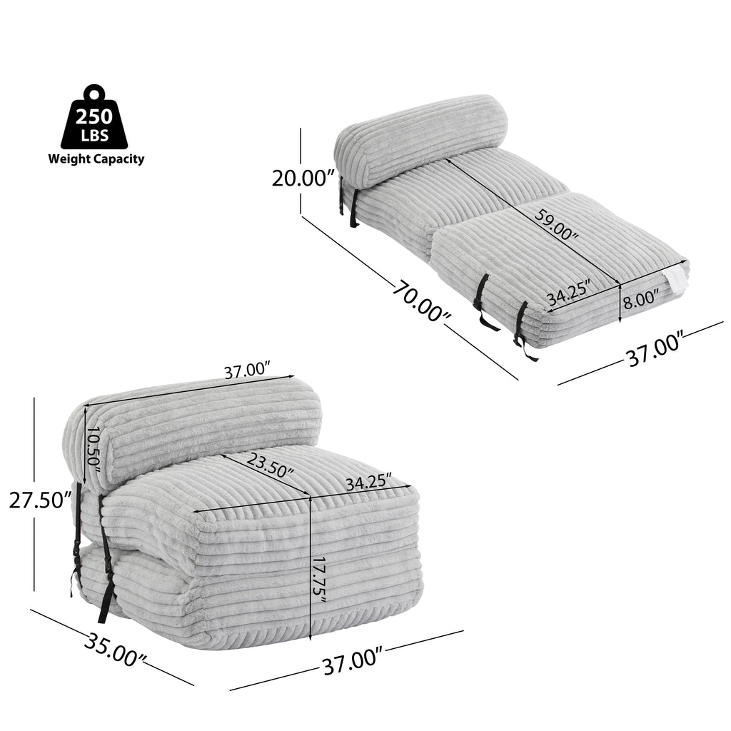 Christopher Knight Home Indoor Foldbable Versatile Soft Bean Bag Lounge chair, Light Gray