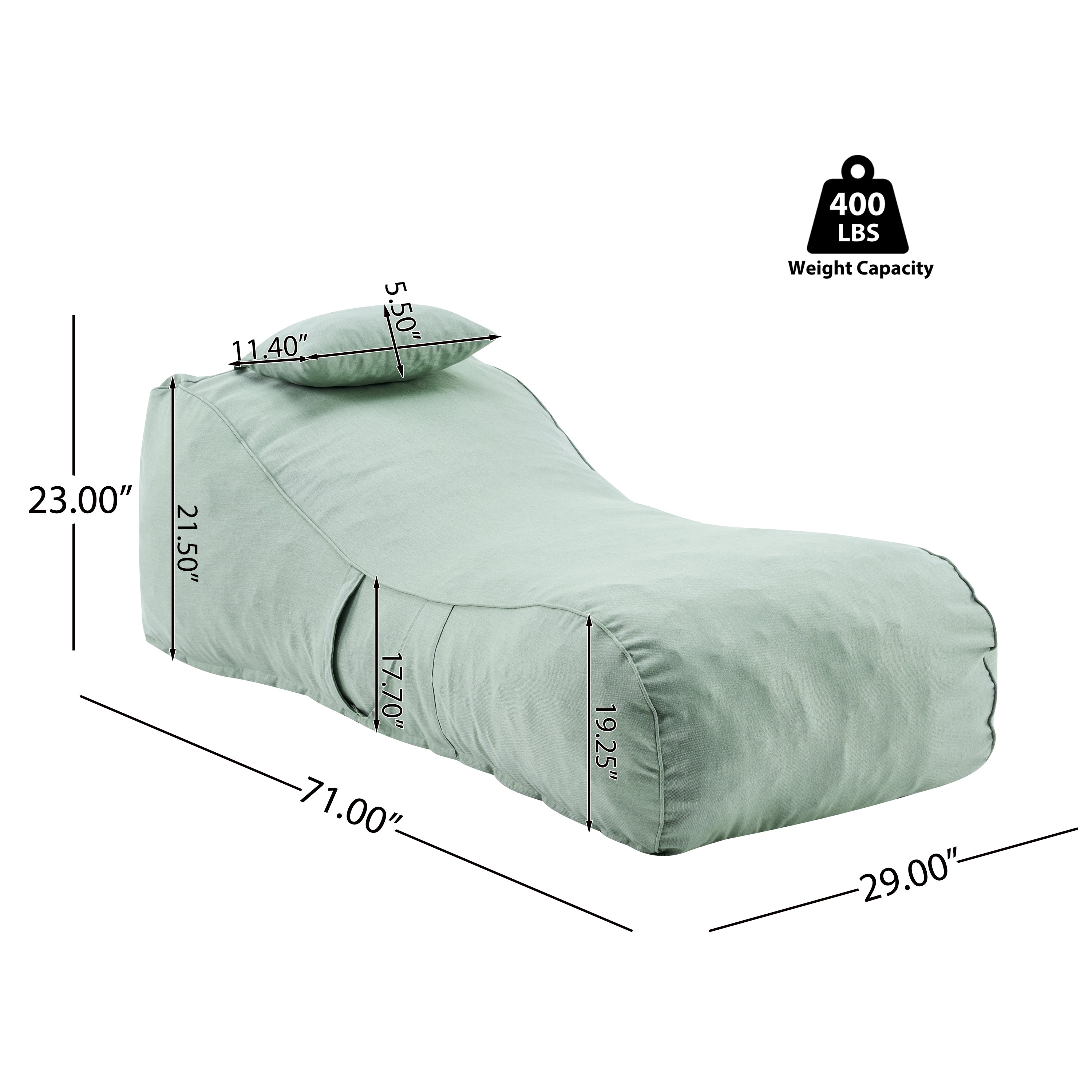 Outdoor Bean Bag Lounge Chair with Headrest, Ergonomic Shredded Foam Patio Lounger, Weather-Resistant Beige Bean Bag Sofa