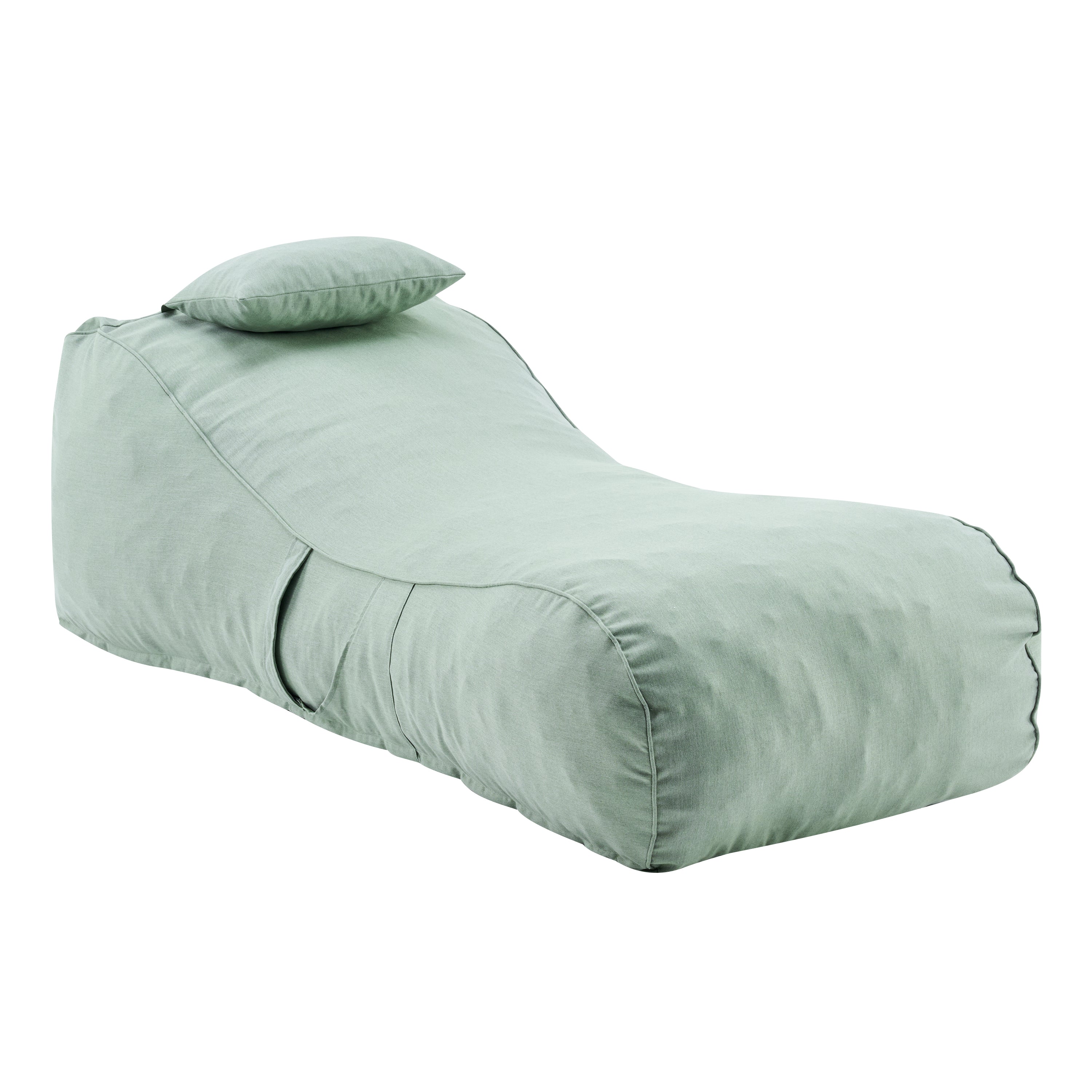 Outdoor Bean Bag Lounge Chair with Headrest, Ergonomic Shredded Foam Patio Lounger, Weather-Resistant Beige Bean Bag Sofa