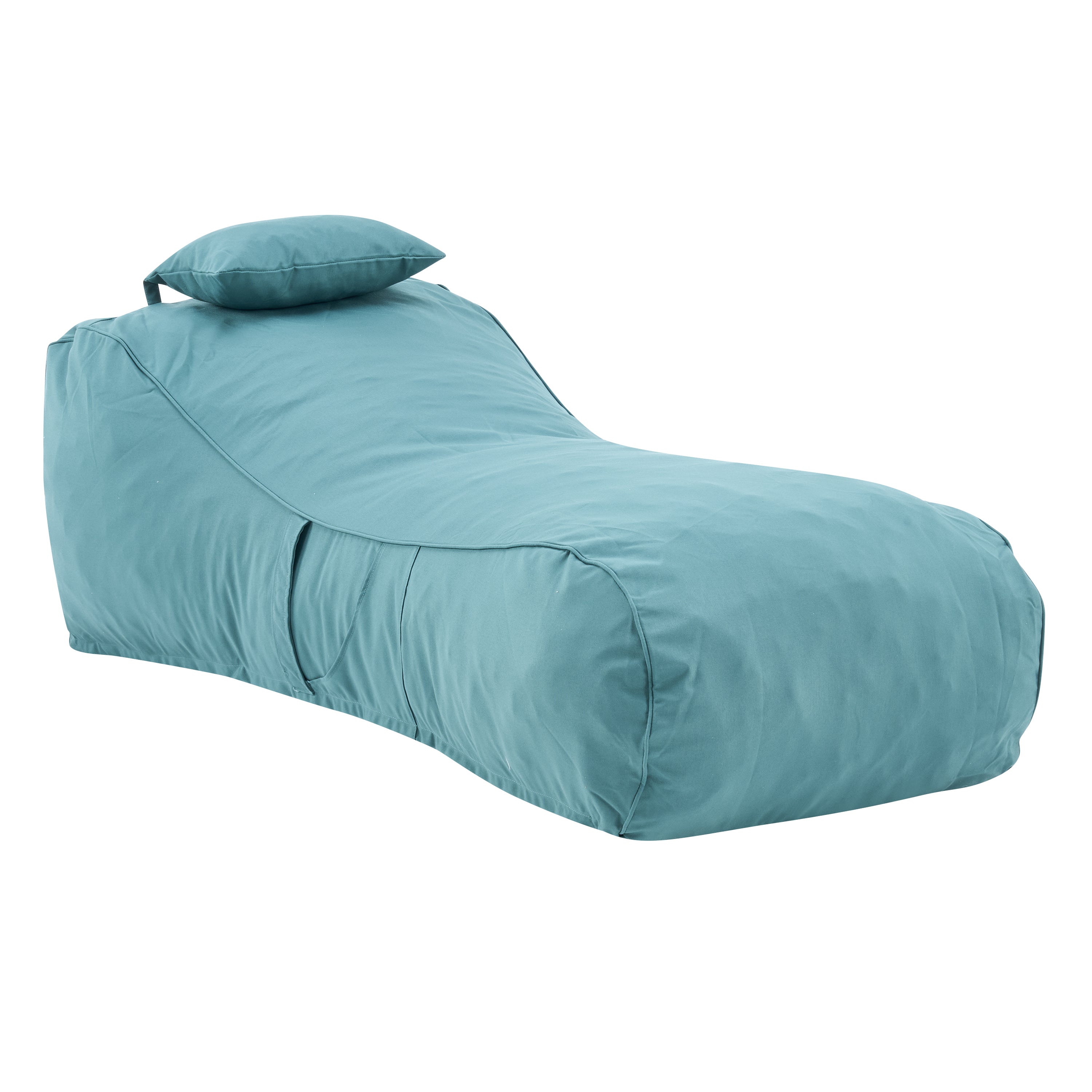 Outdoor Bean Bag Lounge Chair with Headrest, Ergonomic Shredded Foam Patio Lounger, Weather-Resistant Beige Bean Bag Sofa