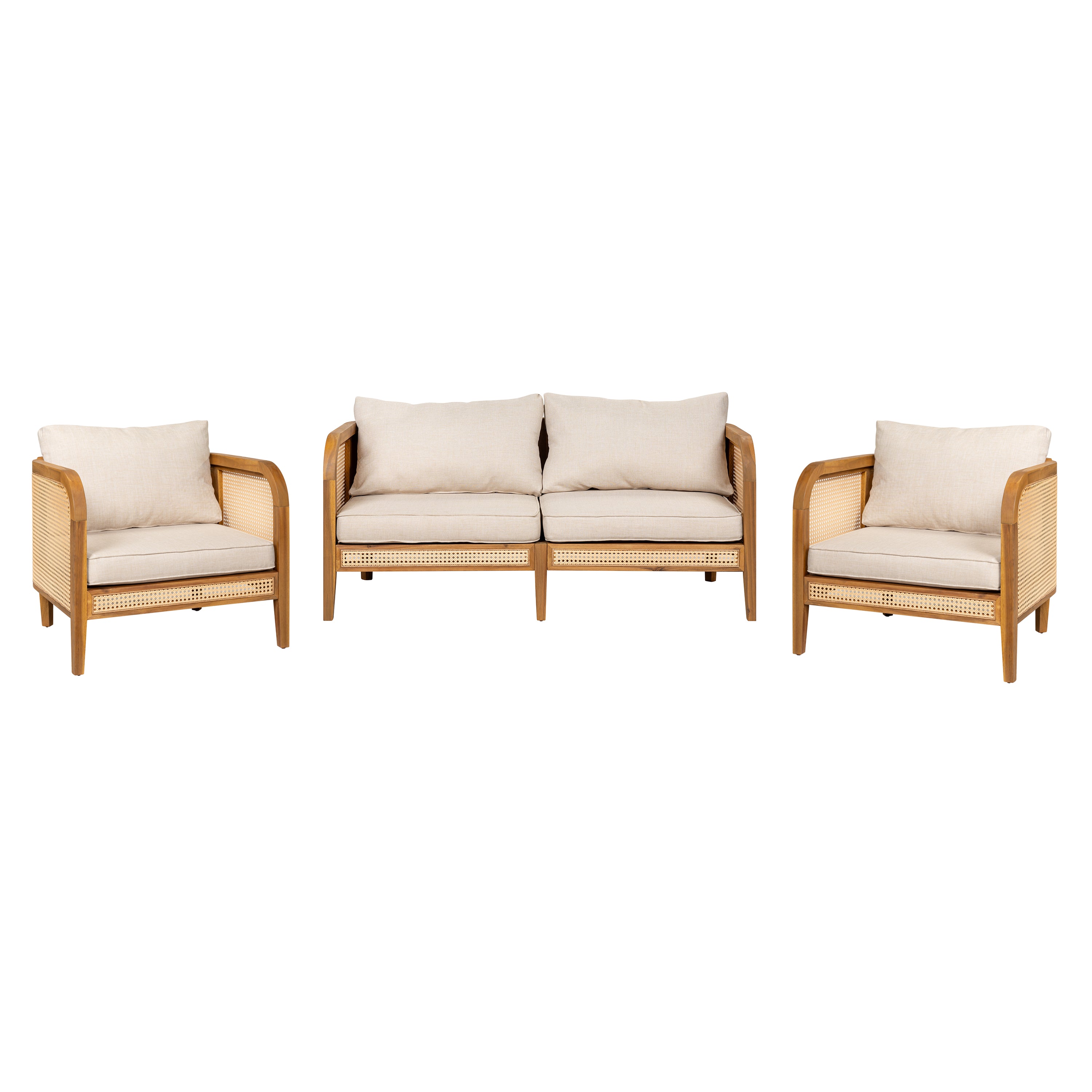 Christopher Knight Home 3 Piece Outdoor Rustic Acacia Wood and Rattan Seating Set(Table Not Included), Teak/Beige