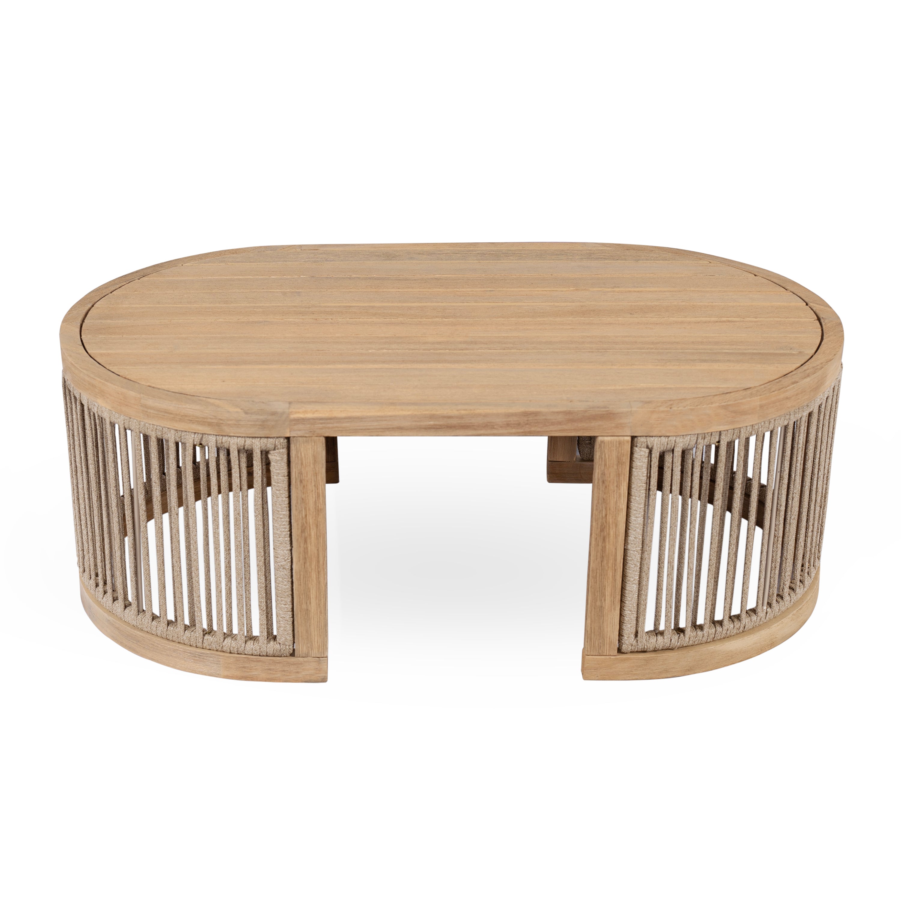 Christopher Knight Home Bonita 39" Rustic Outdoor Rope Weave Acacia Wood Oval Coffee Table, Light Teak