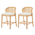 Christopher Knight Home Mansoor Rattan and Rubberwood Upholstered Counter Stools, Set of 2, Beige/Natural