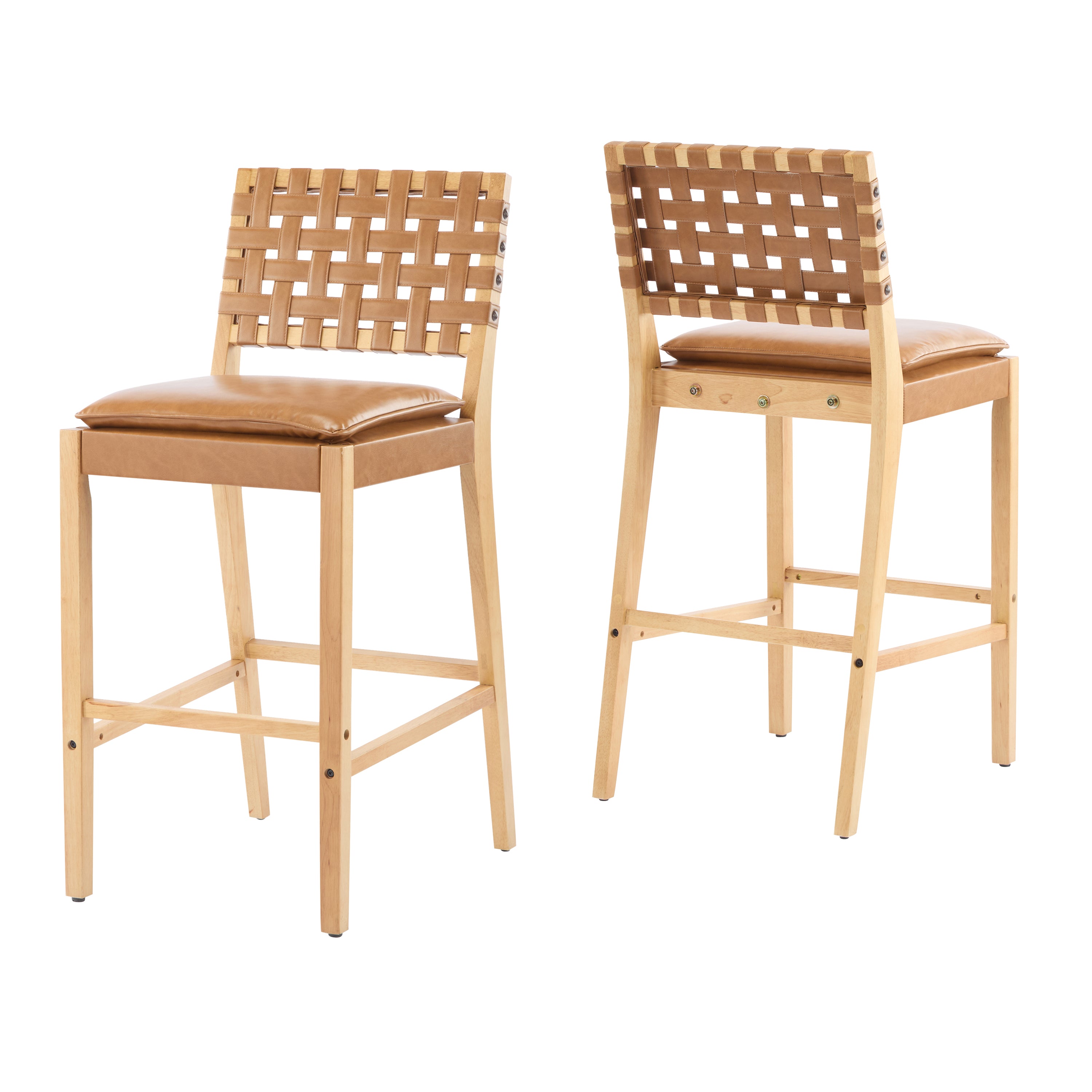 Christopher Knight Home Marc Contemporary Rubberwood and Faux Leather Upholstered Barstools (Set of 2), Natural