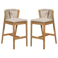Christopher Knight Home Arlost Outdoor Acacia Wood Barstool with Woven Rope Backrest and Cushion (Set of 2), Teak/Beige