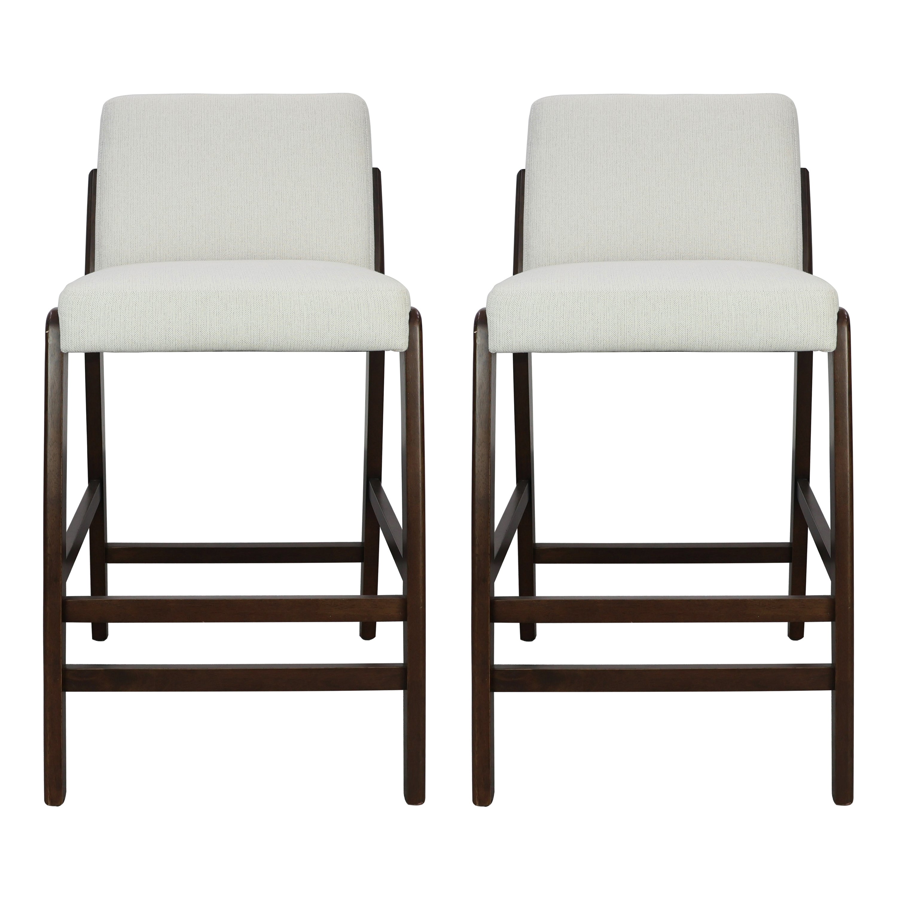 Christopher Knight Home Wendy Mid-Century Modern Rubberwood Upholstered Bar Stools (Set of 2), Dark Walnut/Beige
