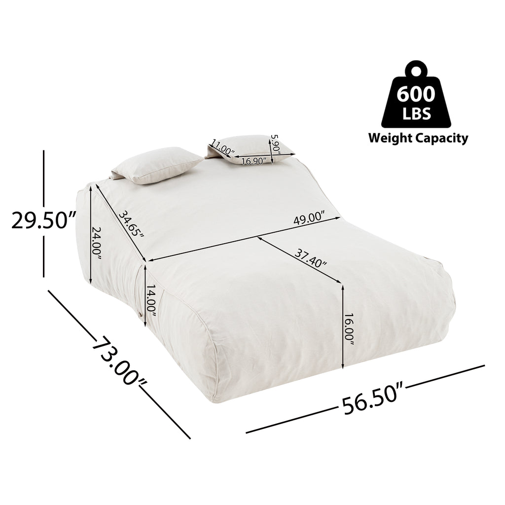 Outdoor Double Bean Bag Daybed, UV-Resistant Olefin Fabric Patio Lounge Chair, Waterproof 2-Person Bean Bag Sofa