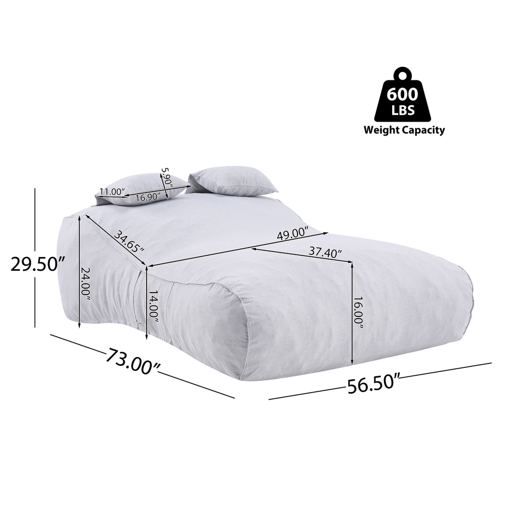 Outdoor Double Bean Bag Daybed, UV-Resistant Olefin Fabric Patio Lounge Chair, Waterproof 2-Person Bean Bag Sofa
