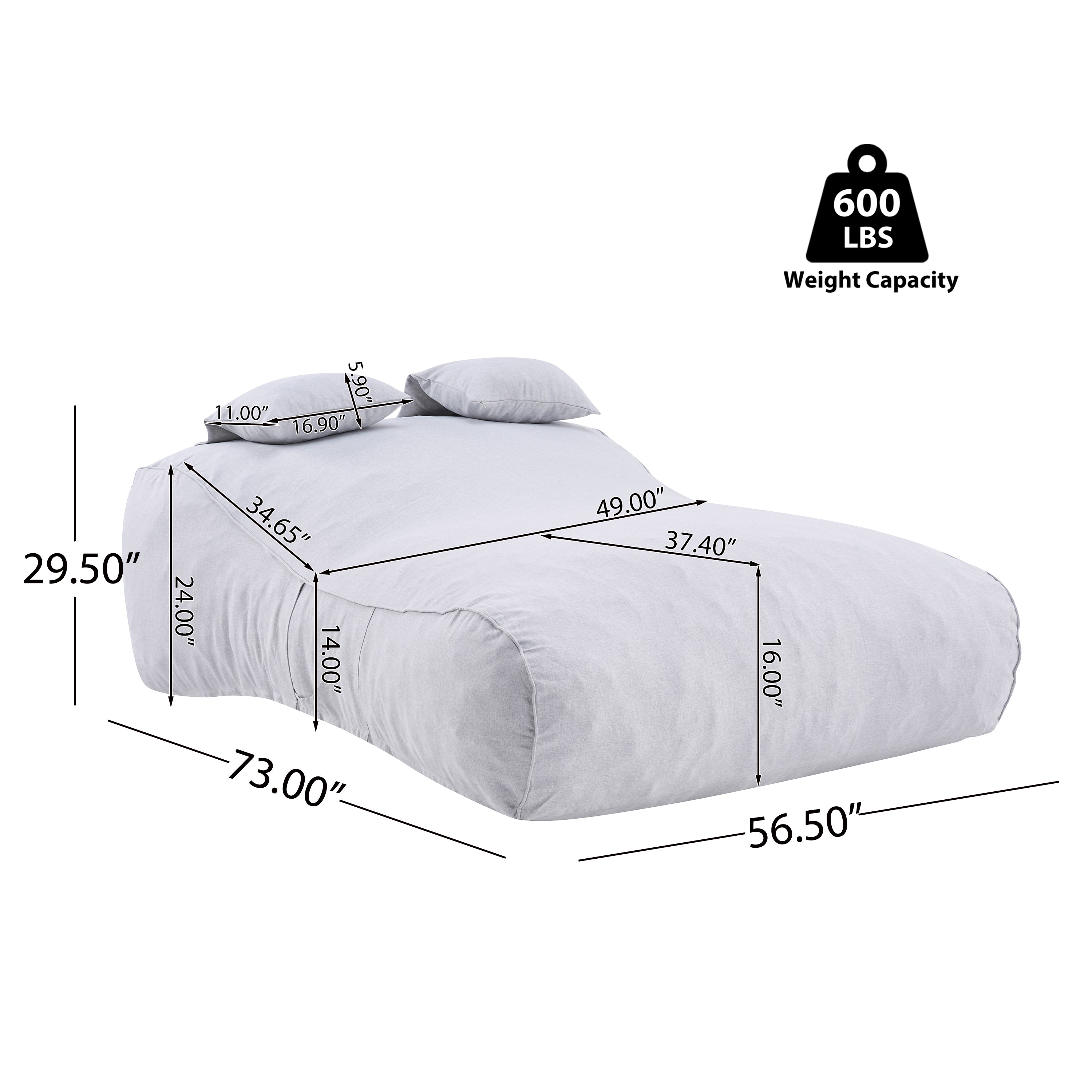 Outdoor Double Bean Bag Daybed, UV-Resistant Olefin Fabric Patio Lounge Chair, Waterproof 2-Person Bean Bag Sofa