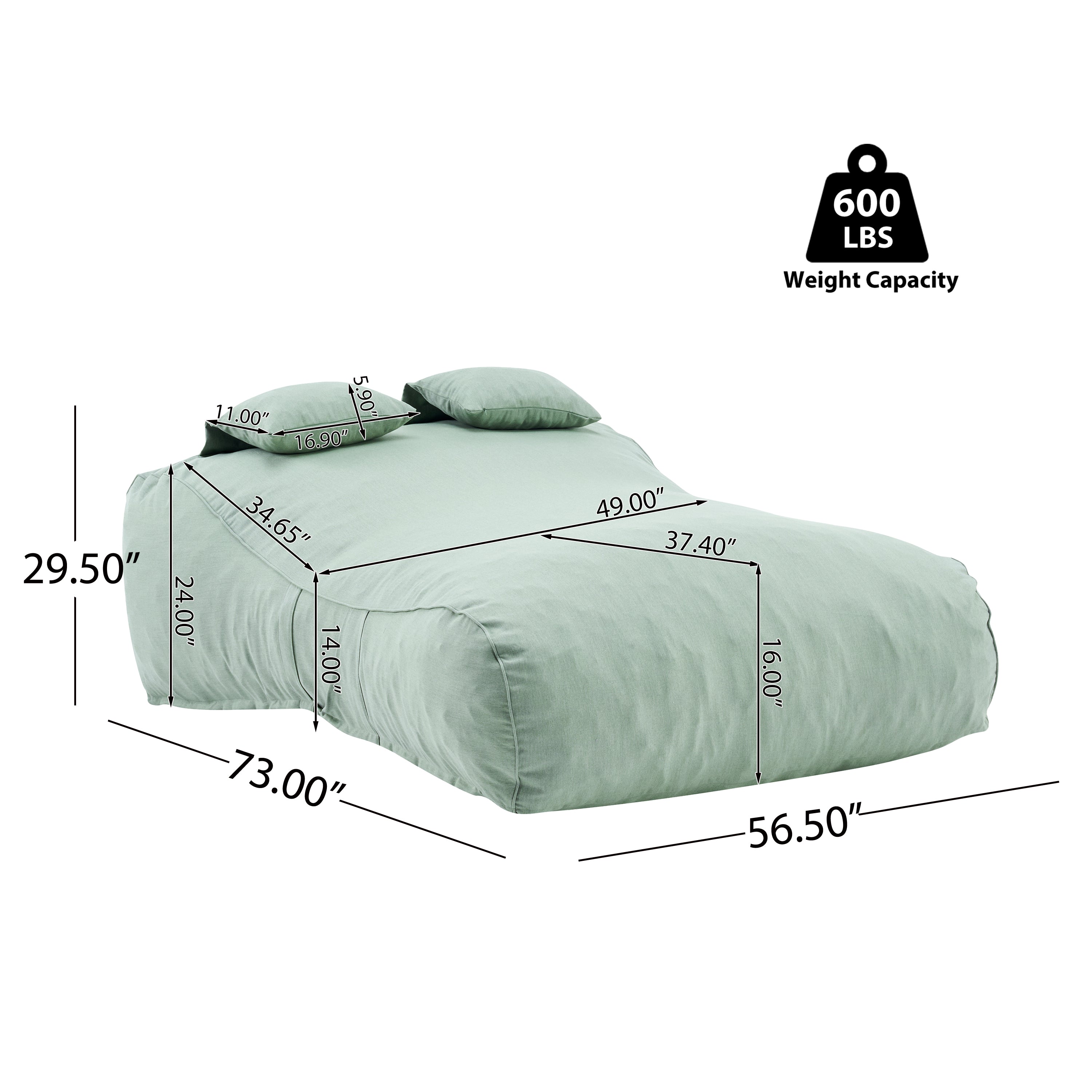 Outdoor Double Bean Bag Daybed, UV-Resistant Olefin Fabric Patio Lounge Chair, Waterproof 2-Person Bean Bag Sofa