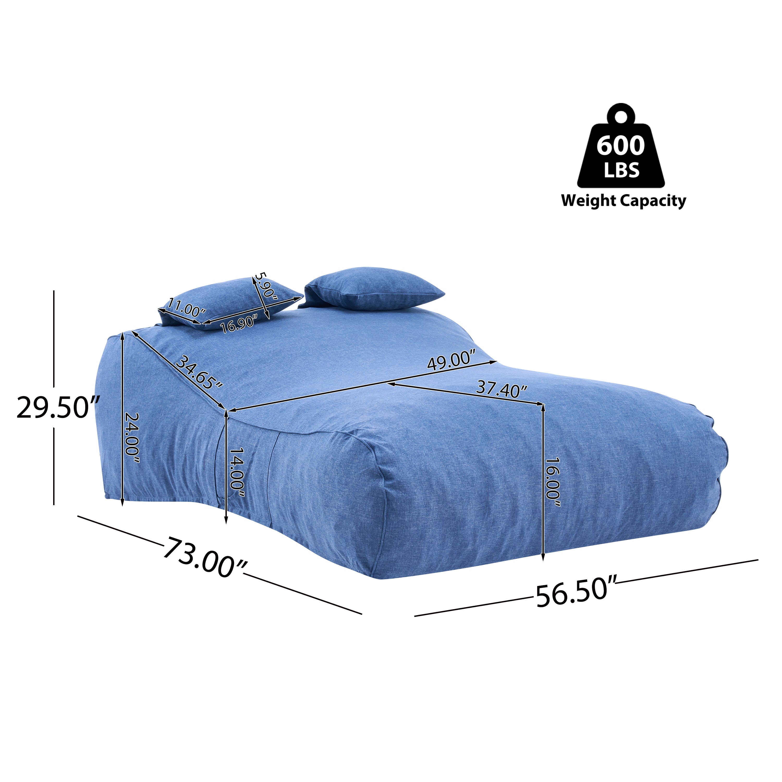 Outdoor Double Bean Bag Daybed, UV-Resistant Olefin Fabric Patio Lounge Chair, Waterproof 2-Person Bean Bag Sofa