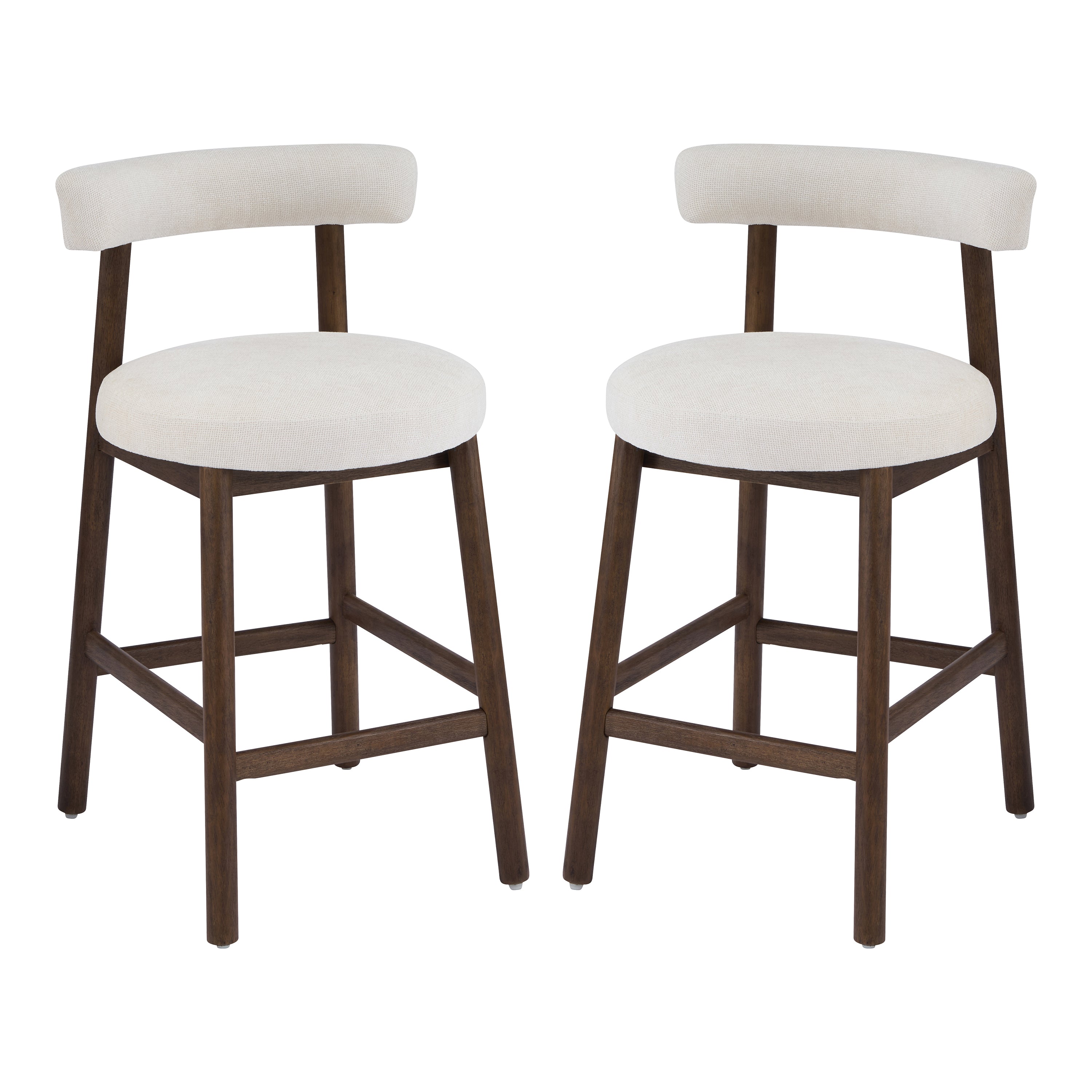 Christopher Knight Home Paddy Modern Rubberwood Upholstered Counter Stools with Curved Backrest (Set of 2), Walnut/Beige