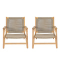Christopher Knight Home Jana Outdoor Rope Weave Acacia Wood Lounge Accent Chair (Set of 2), Beige/Light Teak
