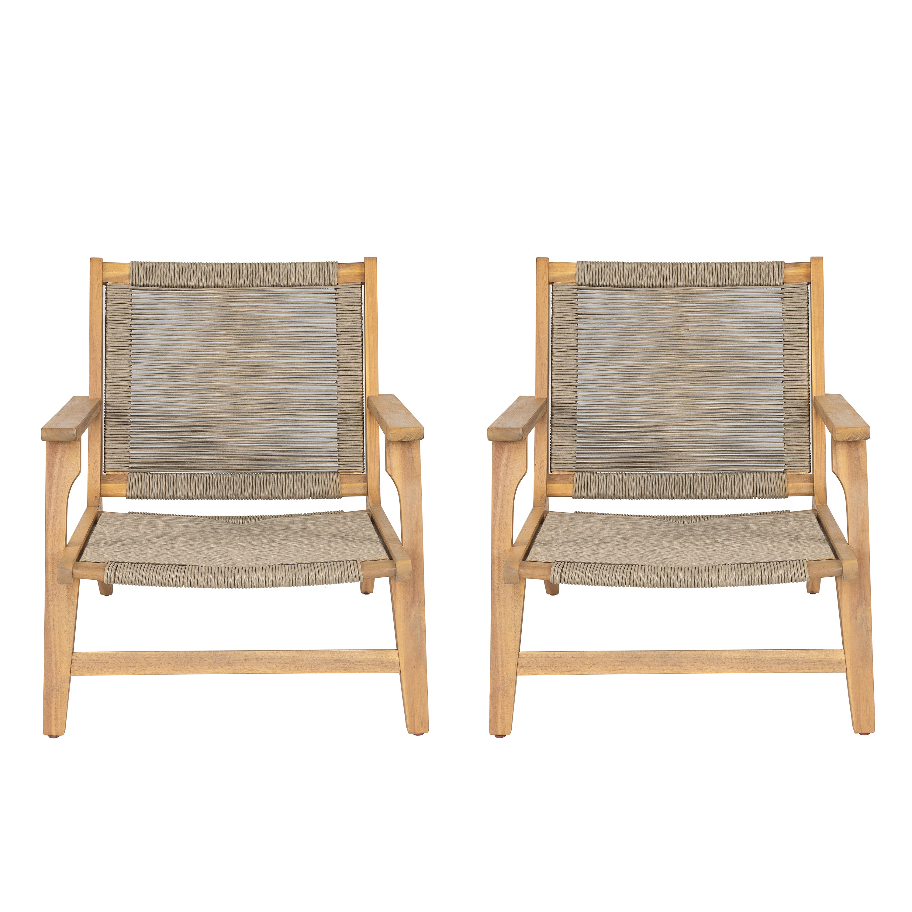 Christopher Knight Home Jana Outdoor Rope Weave Acacia Wood Lounge Accent Chair (Set of 2), Beige/Light Teak