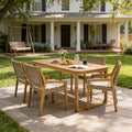 Christopher Knight Home Preston Patio Modern Acacia Wood 5-Piece Dining Set with 4 Wicker Dining Chairs, Light Teak/Cream