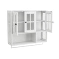 GDFStudio Kaelith 34.65'' Modern Rubberwood Bathroom Wall Cabinet with 3 Glass Doors, Storage Compartments and Towel Bar, White