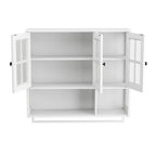 GDFStudio Kaelith 34.65'' Modern Rubberwood Bathroom Wall Cabinet with 3 Glass Doors, Storage Compartments and Towel Bar, White
