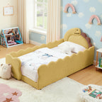 GDFStudio Verena Twin Size Cute Dinosaur-Shaped Kids Upholstered Bed with Guardrails, Yellow