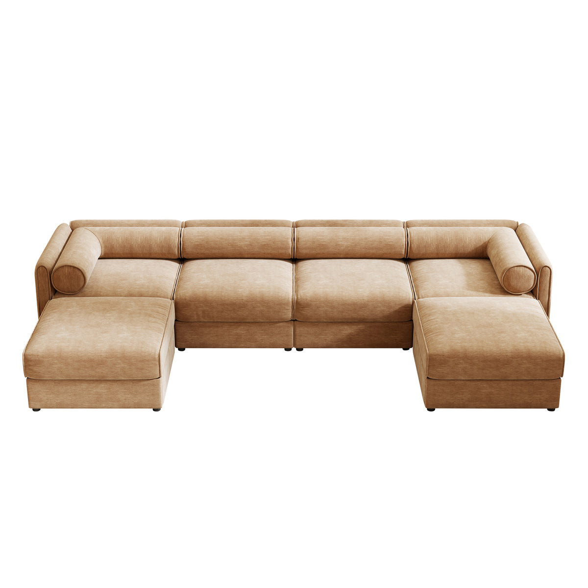 Christopher Knight Home Morley Modern Chenille 142.5  Upholstered Storage Sectional Sofa with 2 Ottomans, Camel