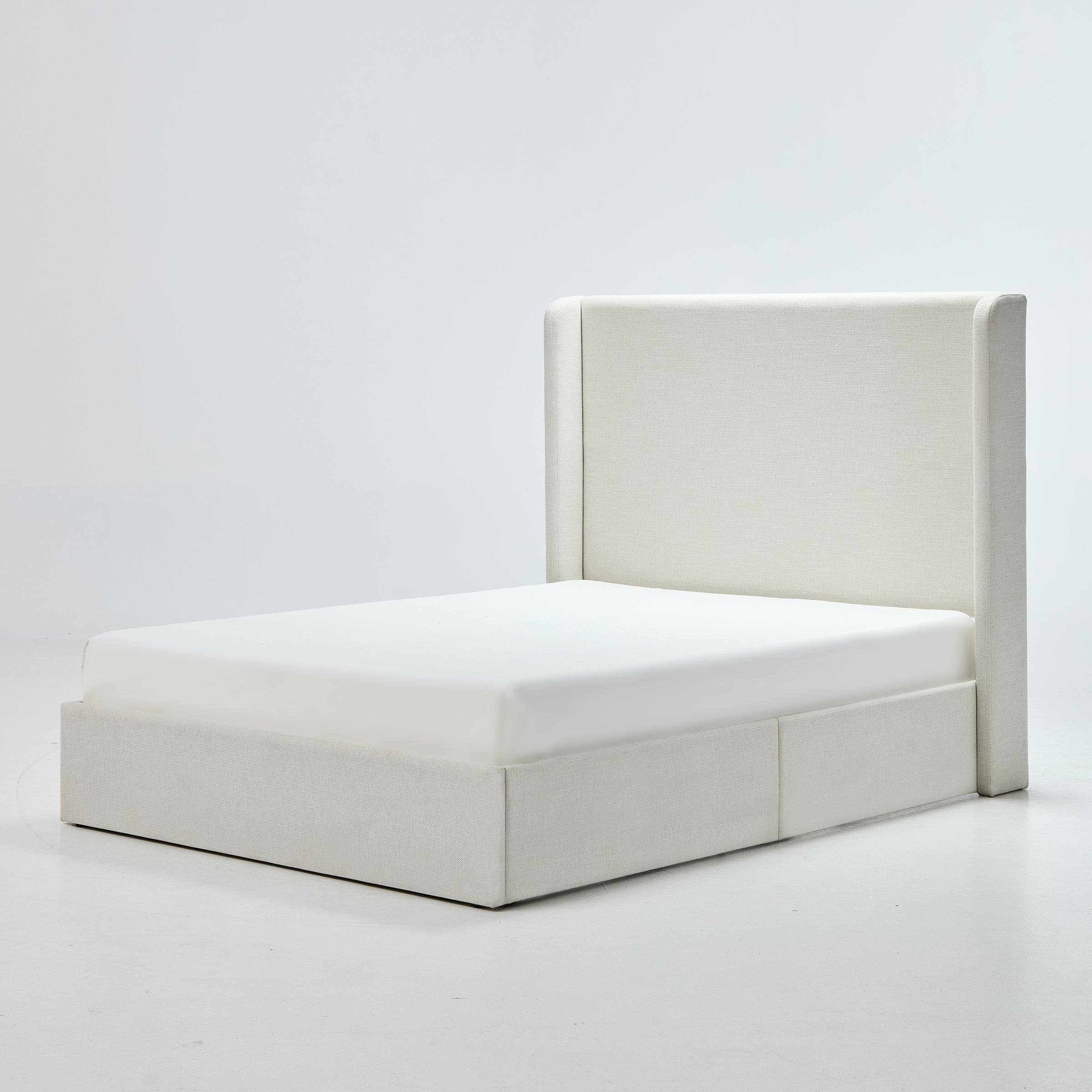 GDFStudio Petra Modern Chenille Upholstered Wingback Bed, Box Spring Required, Ivory, Queen