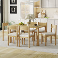 GDFStudio Josh 7-Piece Wood Dining Table Set with Solid Wood Table and Upholstered Armless Chairs, Natural Wood Wash