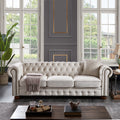 GDFStudio Sabriel 88.5'' Mid-Century Modern Chesterfield 3-Seater Rubberwood Linen Upholstered Tufted Sofa