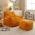 GDFStudio Edie 2 Piece Corduroy Bean Bag Chair with Ottoman, Yellow