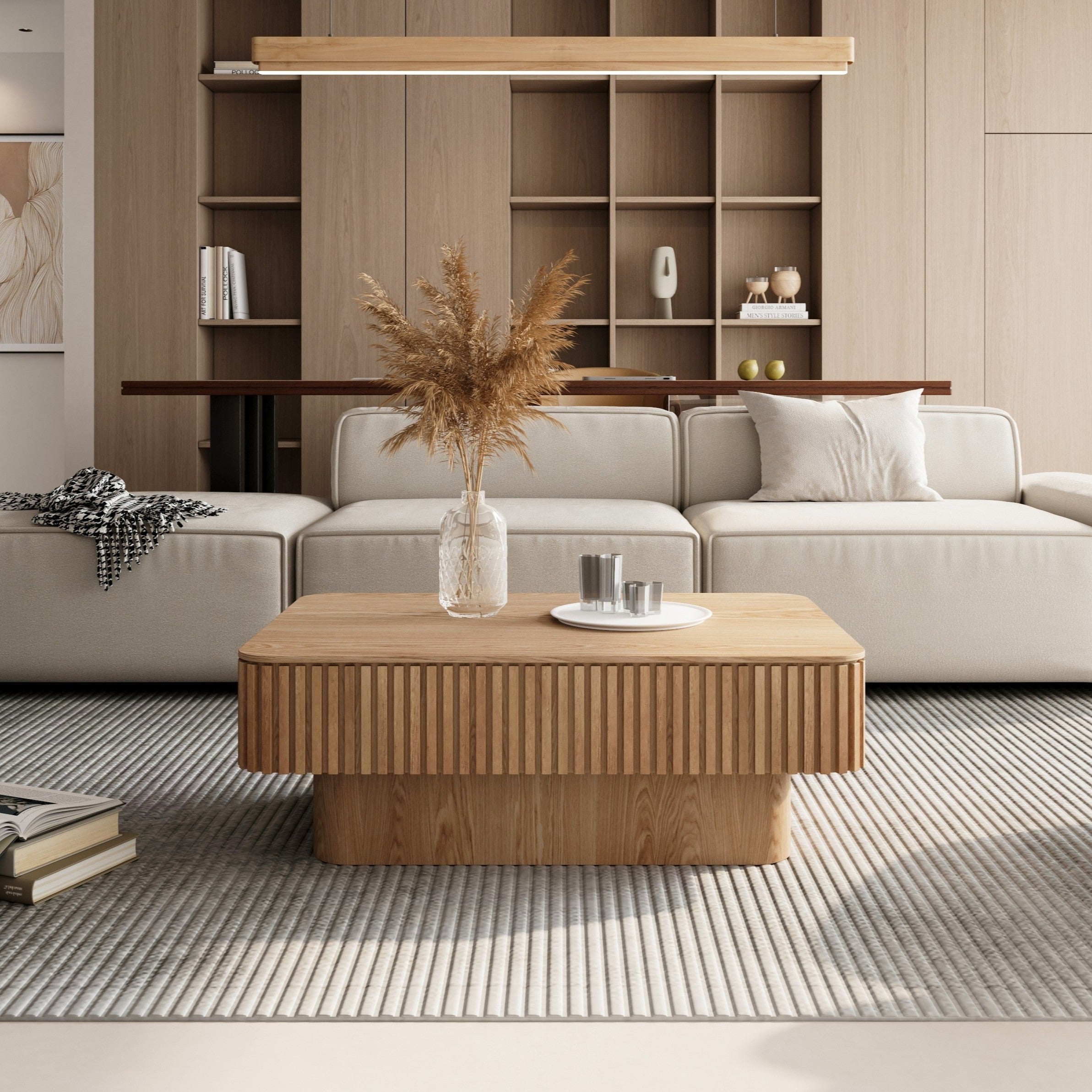 GDFStudio Joy Modern Fluted Lift-top Coffee Table with Hidden Storage