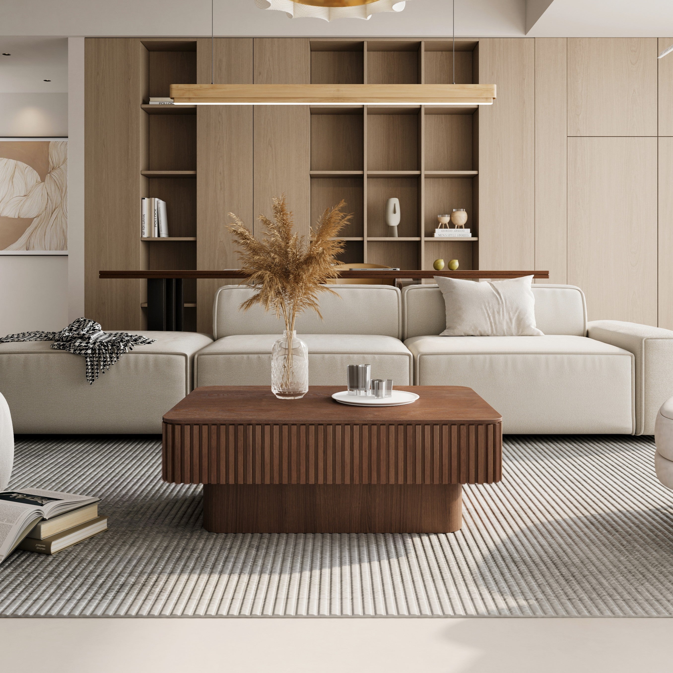GDFStudio Joy Modern Fluted Lift-top Coffee Table with Hidden Storage