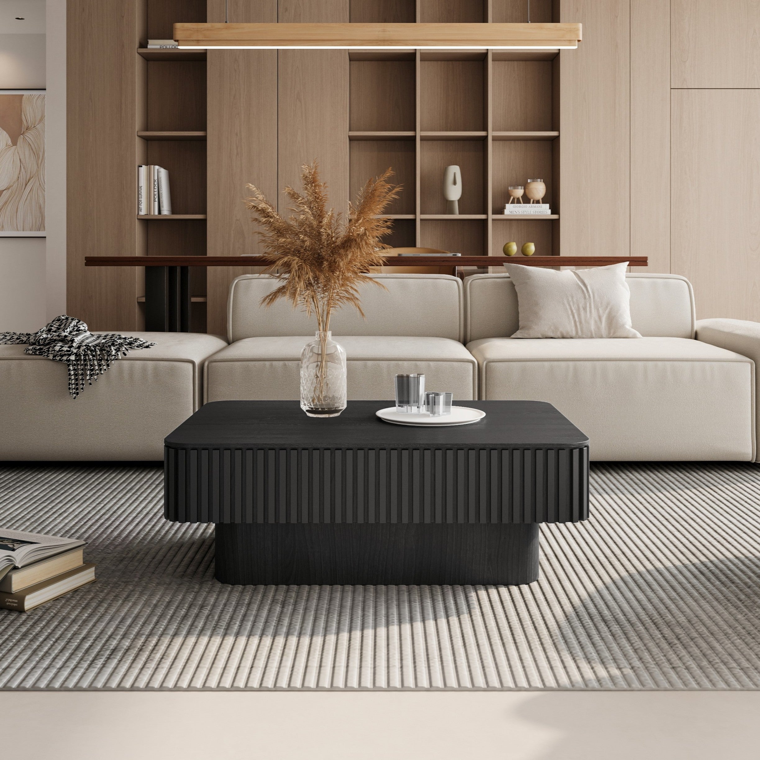 GDFStudio Joy Modern Fluted Lift-top Coffee Table with Hidden Storage