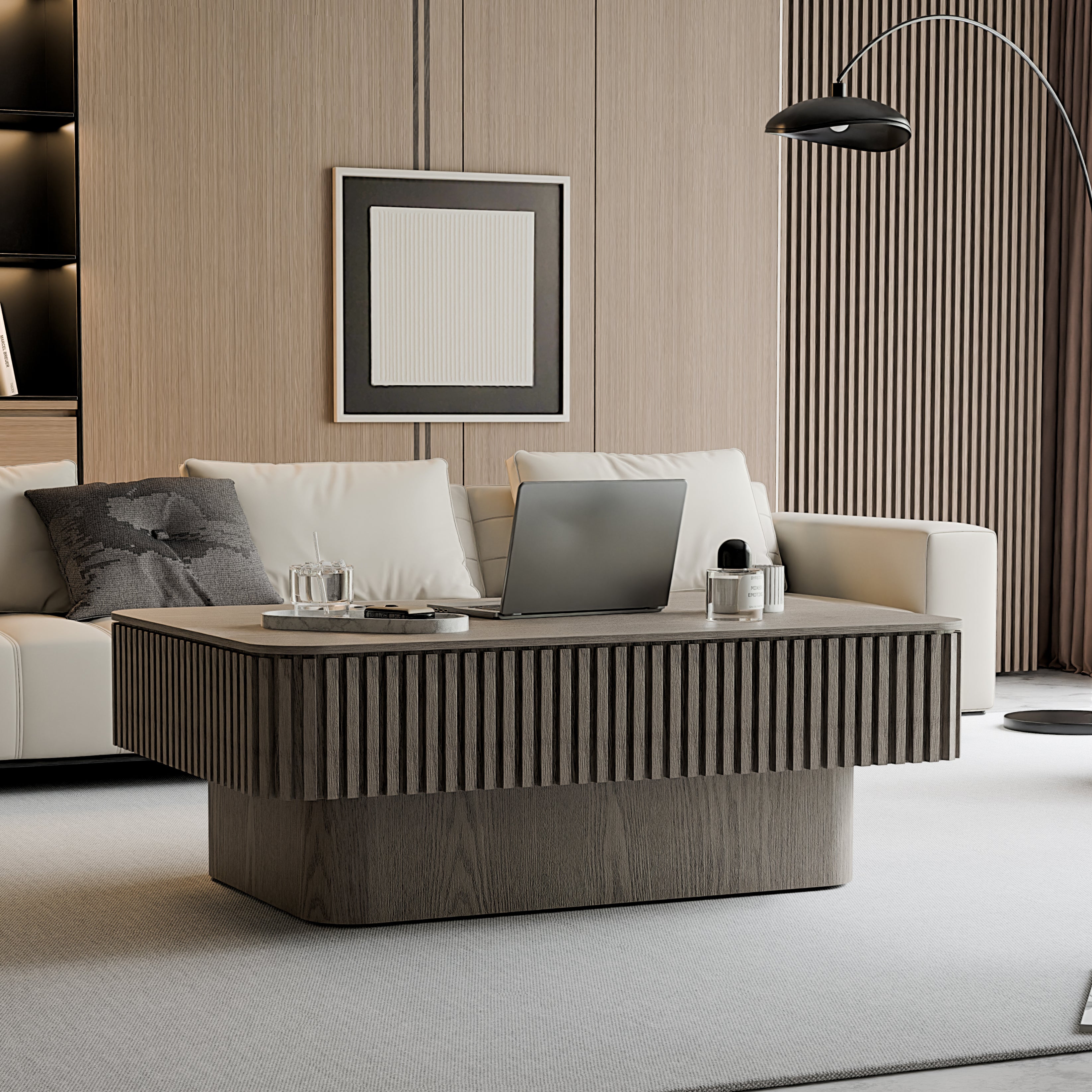 GDFStudio Joy Modern Fluted Lift-top Coffee Table with Hidden Storage