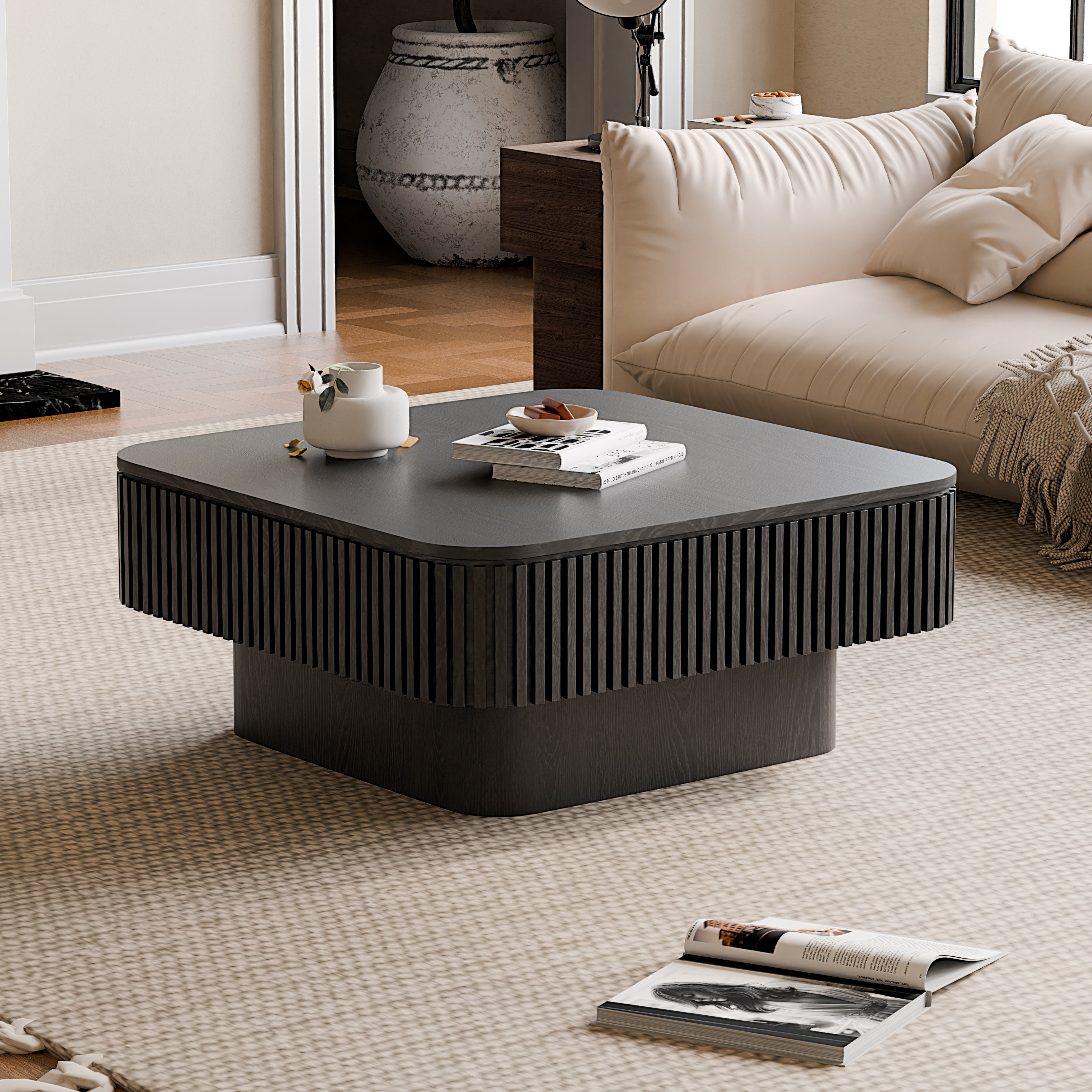 GDFStudio Skye Modern Wooden Square Coffee Table with Flip-top Lid