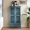GDFStudio Rielle Rustic 55.51'' Tall Storage Cabinet with 1 Drawer, 2 Carved Doors and Adjustable Shelves, Antique Blue
