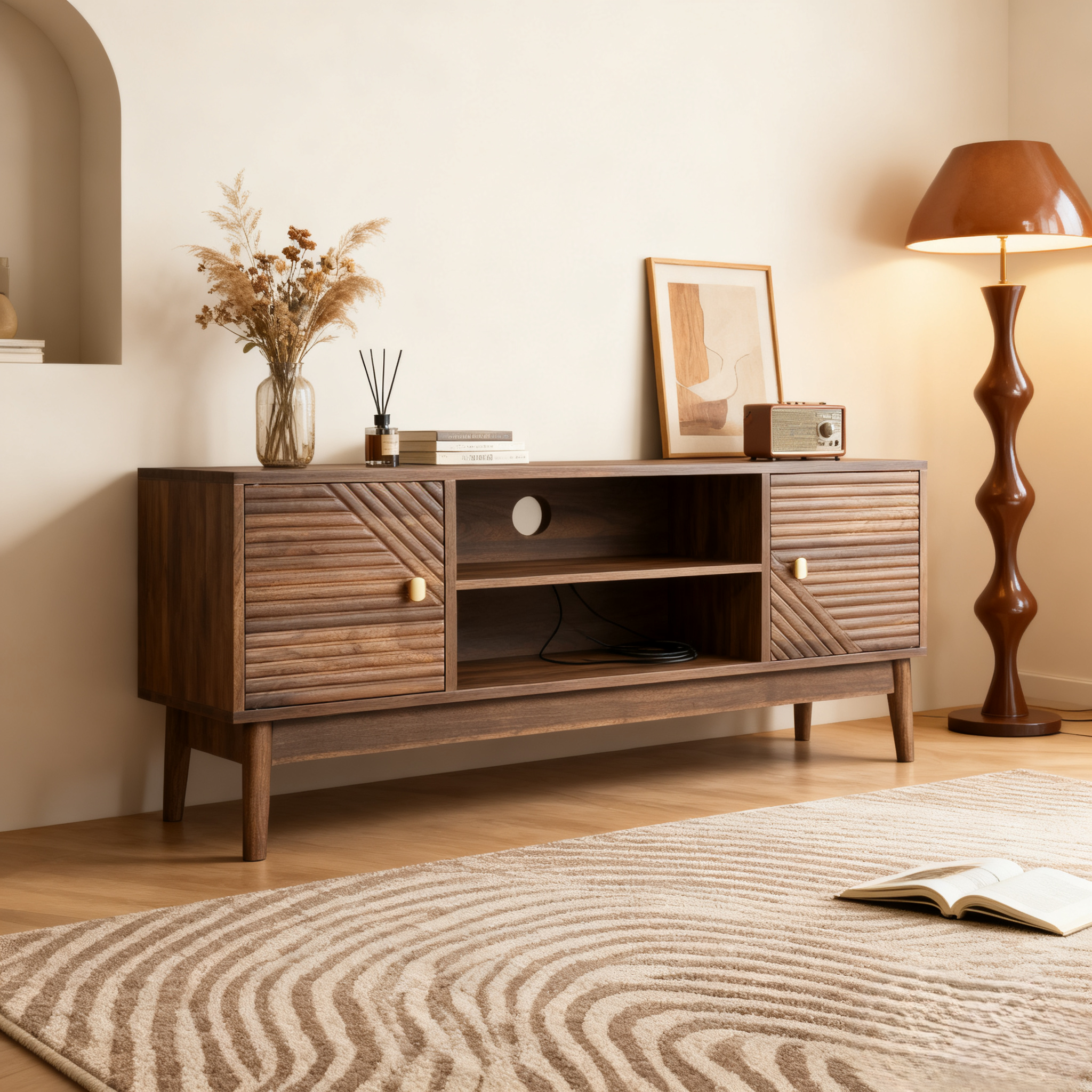 GDFStudio Bertram 43" Wood TV Stand, Walnut