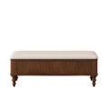 GDFStudio Xintong Modern Rectangular Rubberwood Linen Upholstered Storage Bench, Walnut
