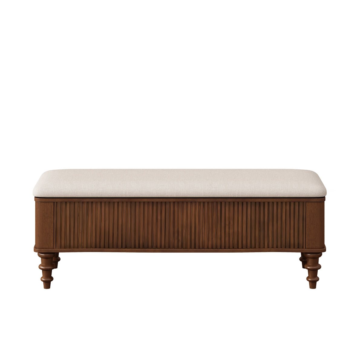 GDFStudio Xintong Modern Rectangular Rubberwood Linen Upholstered Storage Bench, Walnut