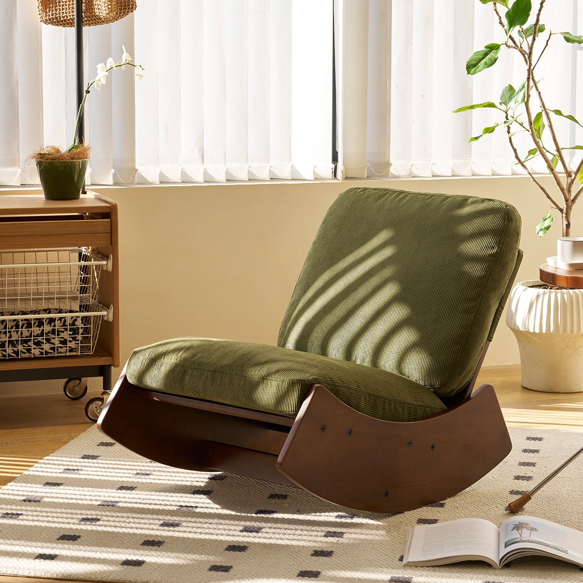 GDFStudio Morrison Modern 35.4" Solid Wood and Corduroy Upholstered Rocking Chair