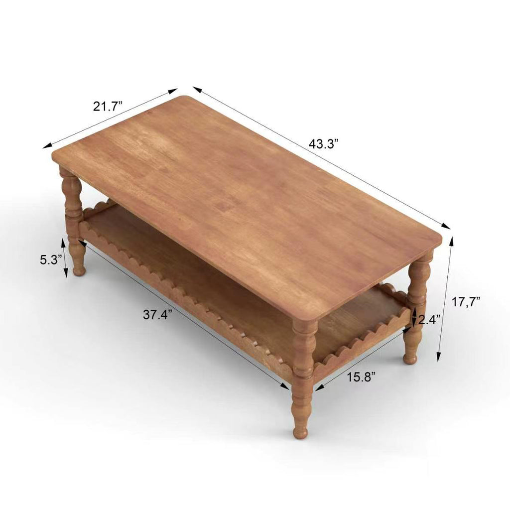 GDFStudio Orlando Vintage 43" Solid Wood Rectangle Coffee Table with Storage Shelf