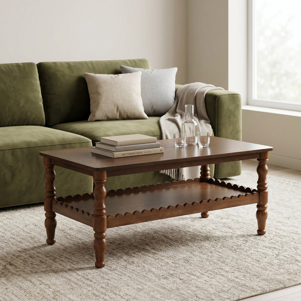 GDFStudio Orlando Vintage 43" Solid Wood Rectangle Coffee Table with Storage Shelf