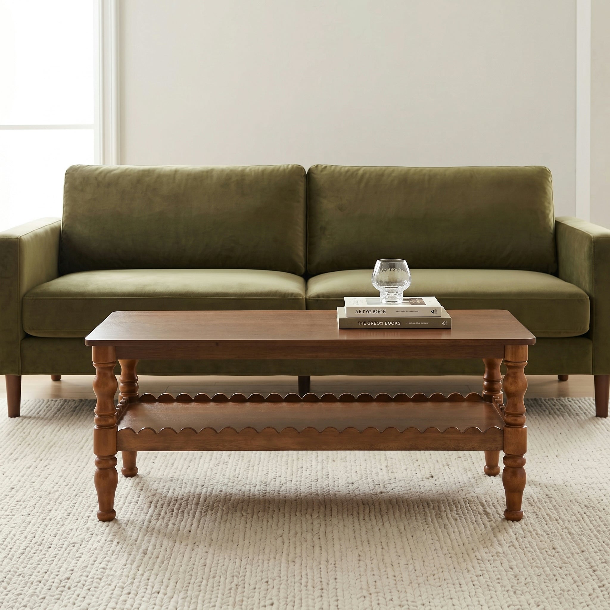 GDFStudio Orlando Vintage 43" Solid Wood Rectangle Coffee Table with Storage Shelf
