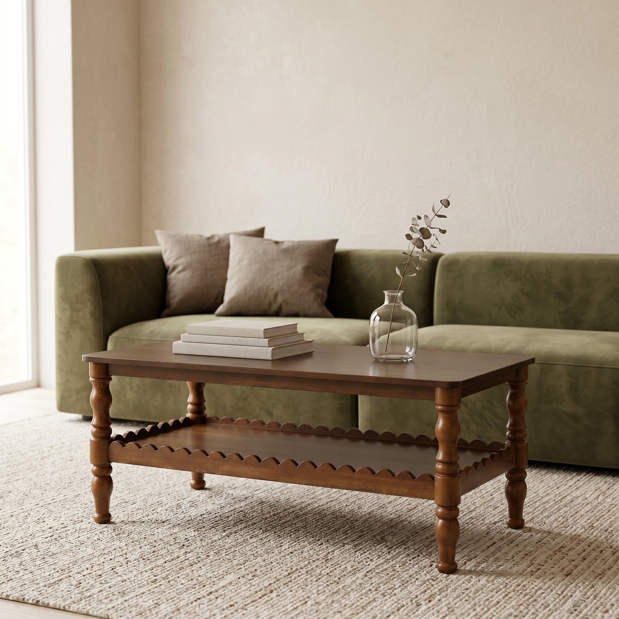 GDFStudio Orlando Vintage 43" Solid Wood Rectangle Coffee Table with Storage Shelf