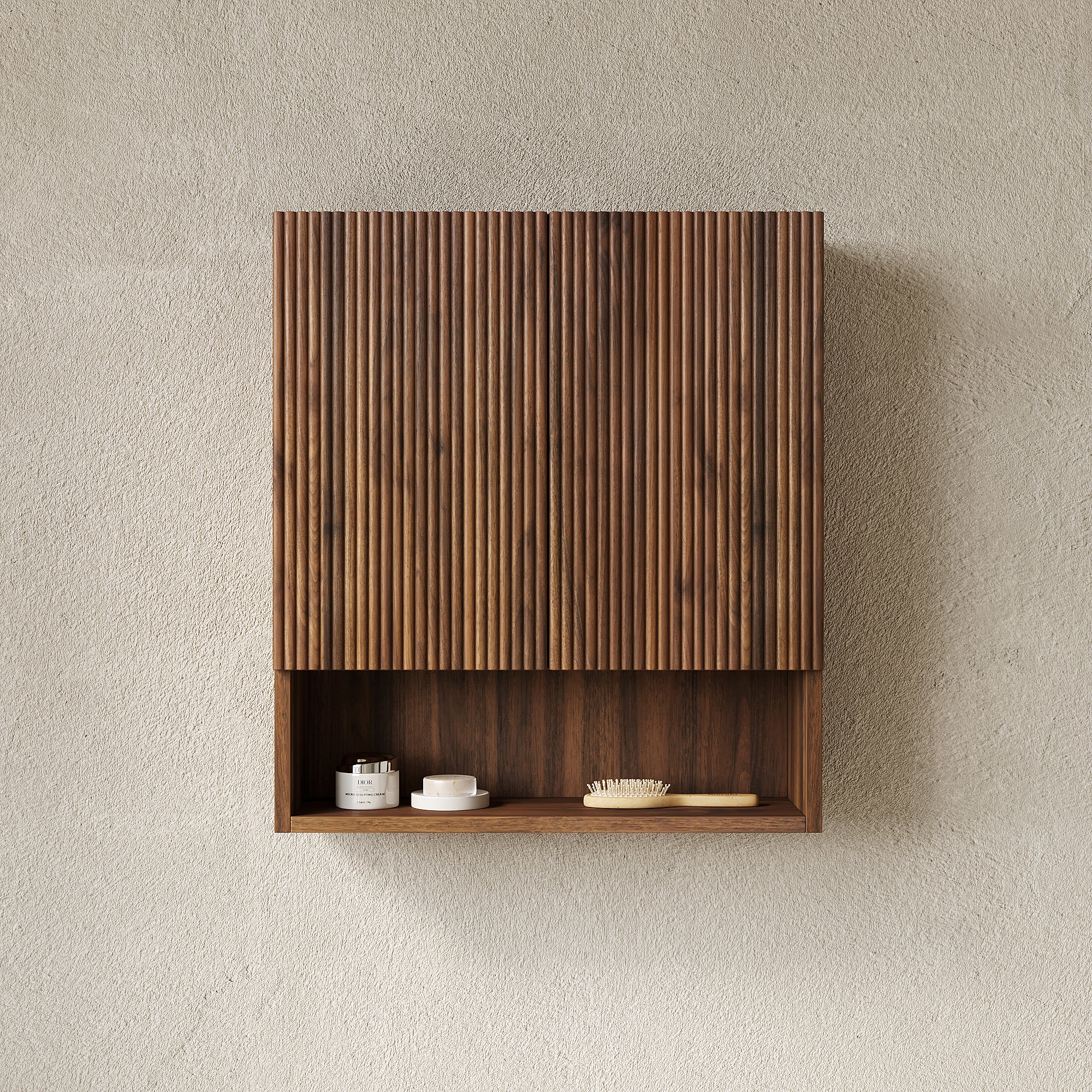 GDFStudio Maxeys 26" Wall-Mounted Bathroom Cabinet with Soft-Close Doors, Shelf and Open Compartment