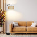 GDFStudio Natalya Farmhouse Arc Floor Lamp with 3 Color Temperature LED and Double Drum Shade, Black