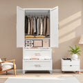 GDFStudio Reina Modern Tall Wardrobe with 1 Drawer, 2 Doors and Hanging Rod, White