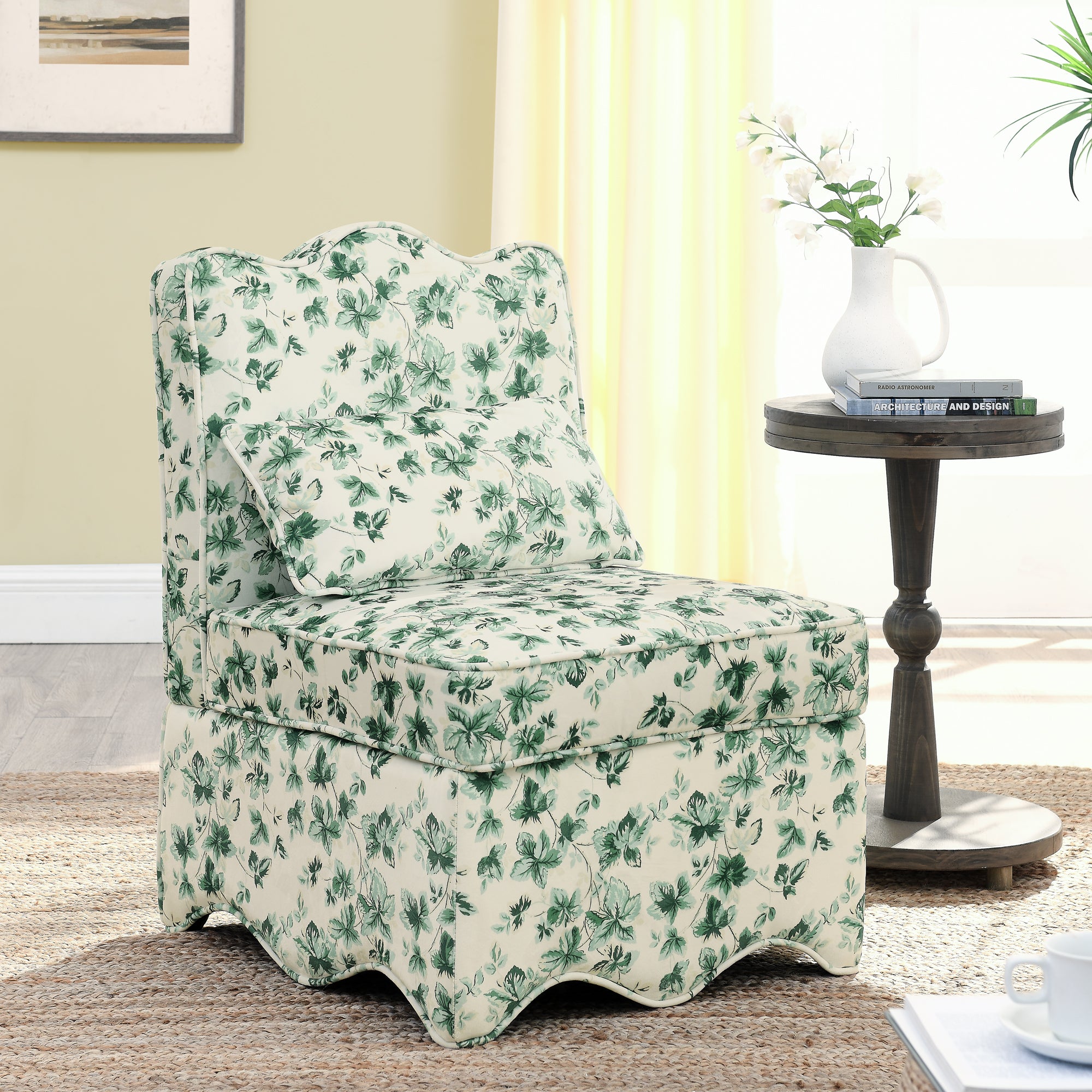 GDFStudio Ellis Flannel Upholstered Armless Chair with Pillow, Green