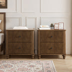 GDFStudio Doris Mid Century Modern Fluted Wood Nightstand, Walnut, Set of 2