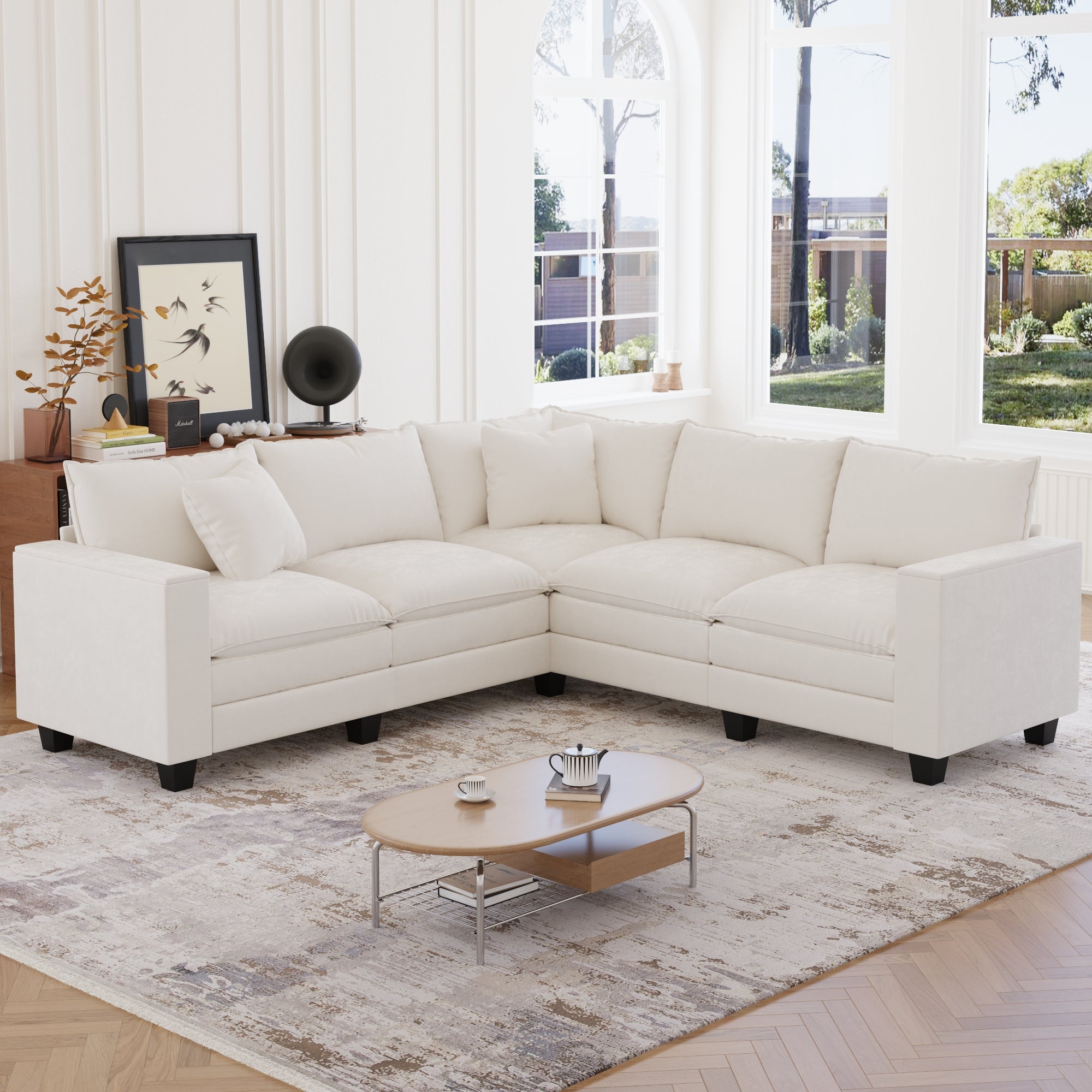 Christopher Knight Home Bruno 97" Chenille Upholstered Corner L-Sofa with Armrest Storage, Beige