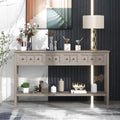 GDFStudio Amy 60" Rustic Solid Wood Console Table with Drawers and Bottom Shelf, Gray Wash