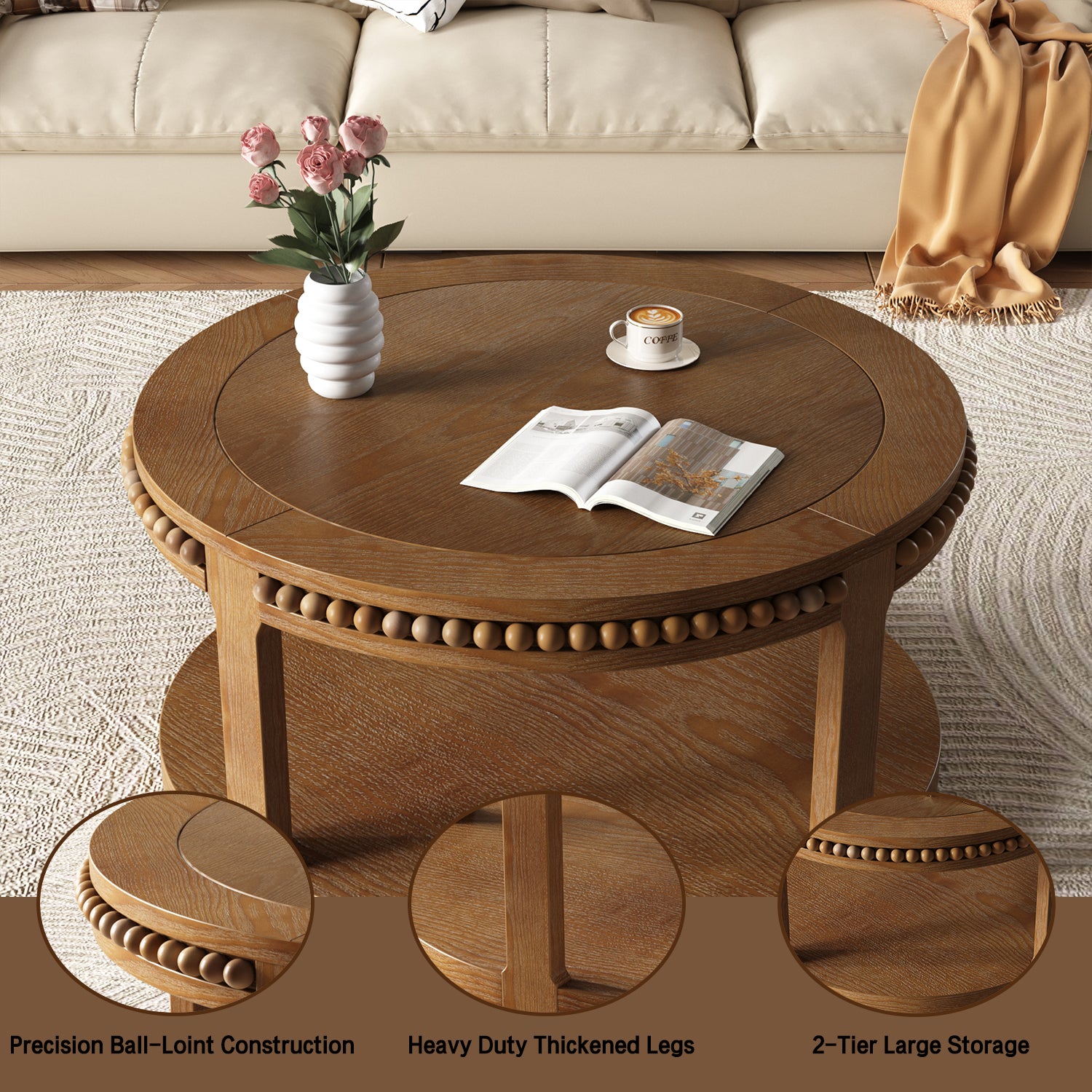 GDFStudio Chiori Modern 2-Tier Wooden 31" Round Coffee Table